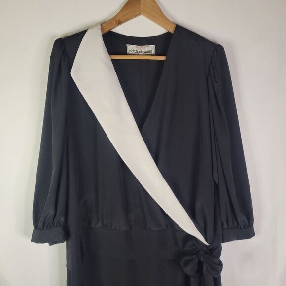 Edith Strauss Elegant Black and White Wrap Front Dress - Picture 3 of 16
